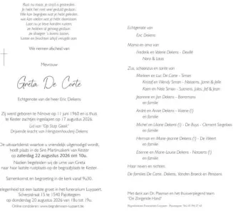 Overlijdensbericht Greta De Corte